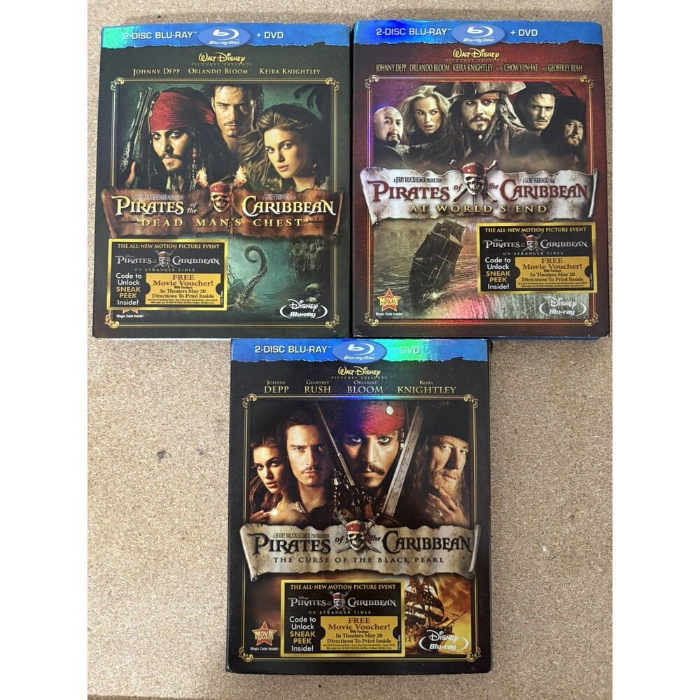 Disney Pirates of the Caribbean Lot 3-Movie Hi-Def Blu-ray Collection 3 Blu ray